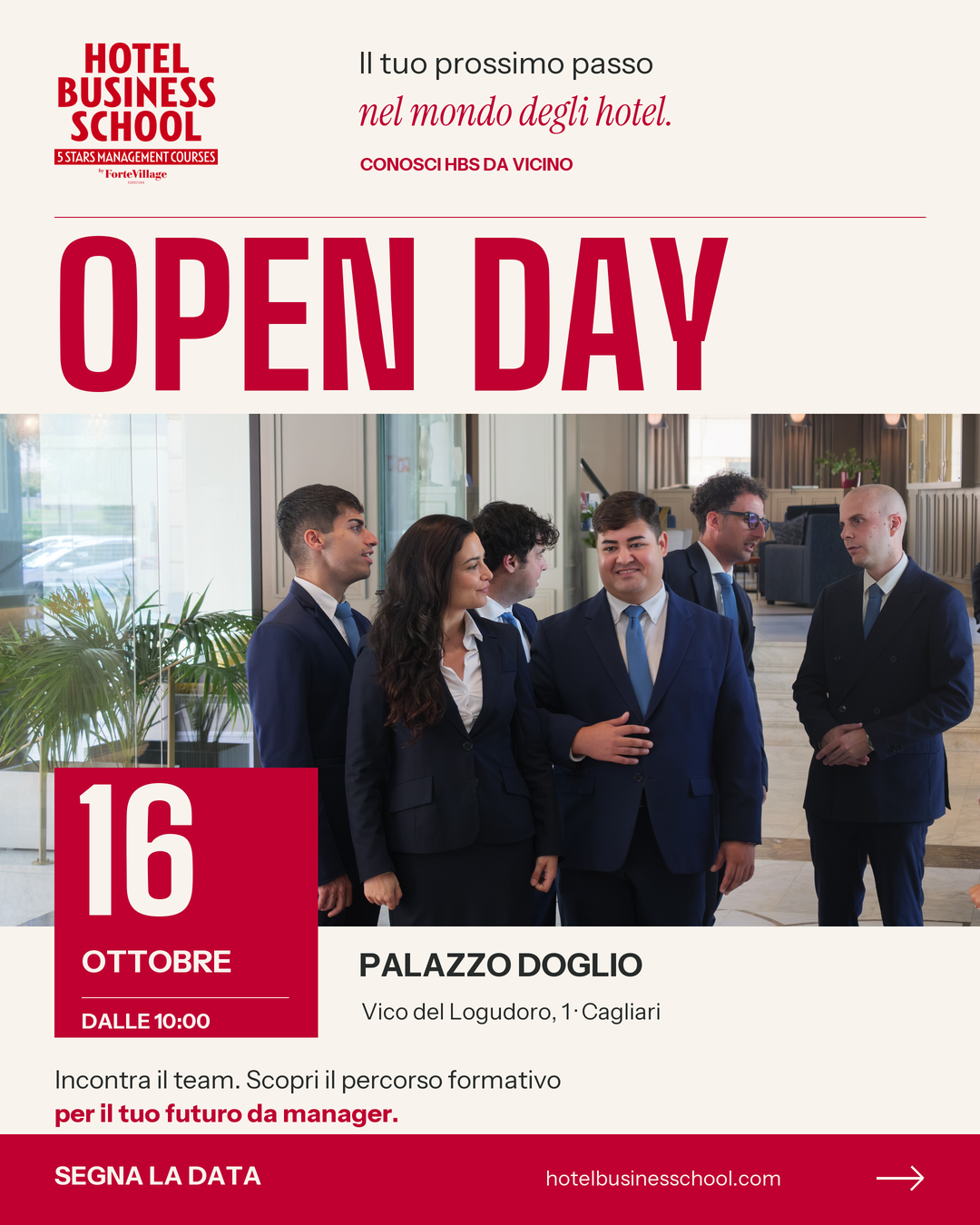 Open Day Hotel Business School: 16 ottobre 2026 dalle 10:00 a Palazzo Doglio, Vico del Logudoro 1, Cagliari.